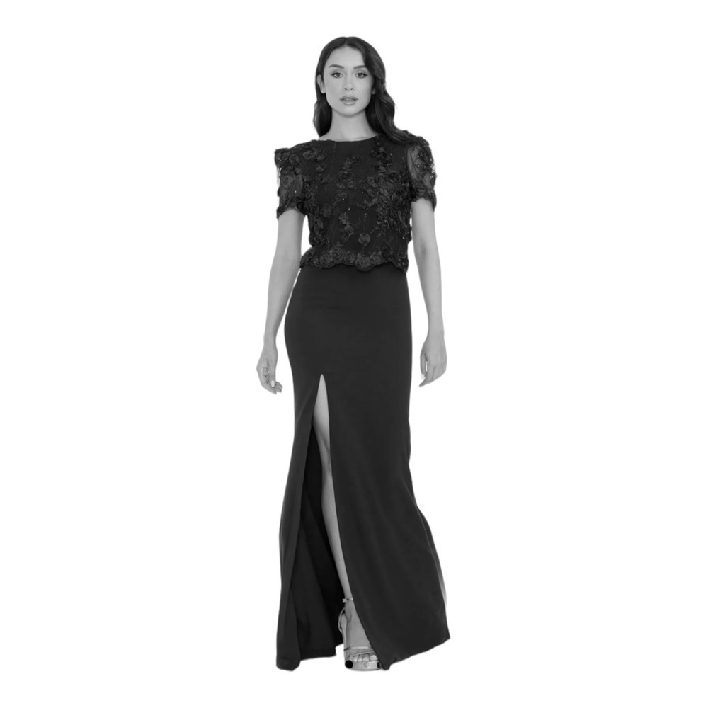Dress the Population Short-Sleeve Overlay Top with Mermaid Skirt Gown NWOT